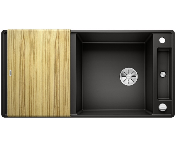 Blanco Axia III XL 6 S-F zlewozmywak 1 komora wpuszczana w blat, na równi z blatem z ociekaczem z drewnianą deską kolor czarny 525860