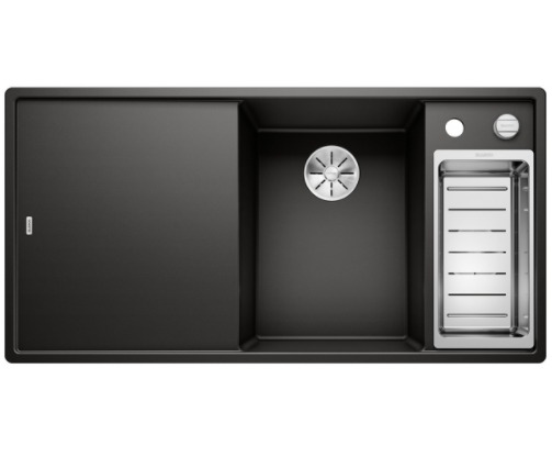Blanco Axia III 6 S zlewozmywak 1,5 komory wpuszczany w blat z ociekaczem ze szklaną deską i odsączarką komora prawa kolor czarny 525850