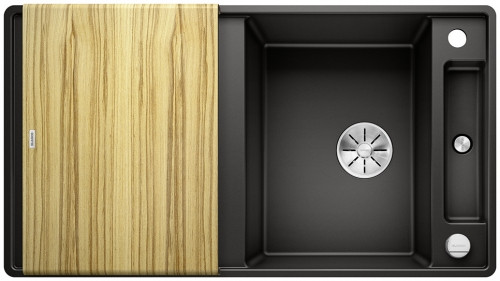 Blanco Axia III 5 S-F zlewozmywak 1 komora wpuszczana w blat, na równi z blatem z ociekaczem z drewnianą deską kolor czarny 525847