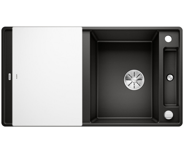 Blanco Axia III 5 S-F zlewozmywak 1 komora wpuszczana w blat, na równi z blatem z ociekaczem ze szklaną deską kolor czarny 525846