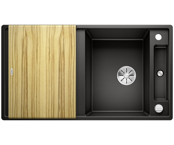 Blanco Axia III 5 S zlewozmywak 1 komora wpuszczana w blat z ociekaczem z drewnianą deską kolor czarny 525845