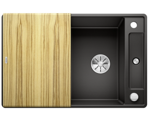 Blanco Axia III 45 S-F zlewozmywak 1 komora wpuszczana w blat, na równi z blatem z ociekaczem z drewnianą deską kolor czarny 525843