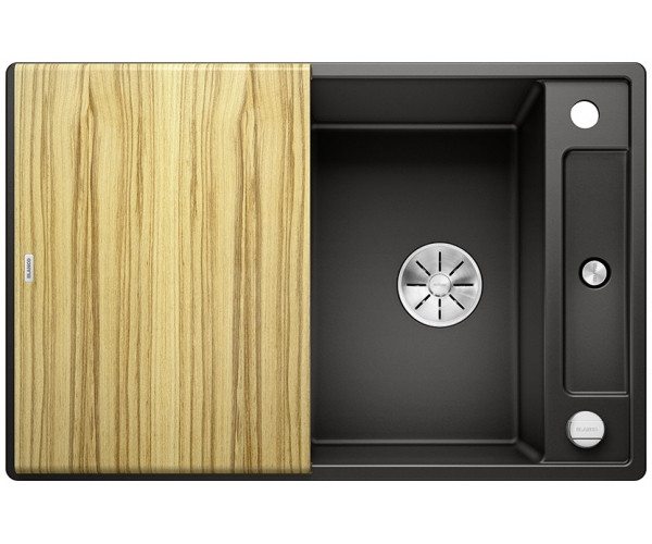 Blanco Axia III 45 S zlewozmywak 1 komora wpuszczana w blat z ociekaczem z drewnianą deską kolor czarny 525841