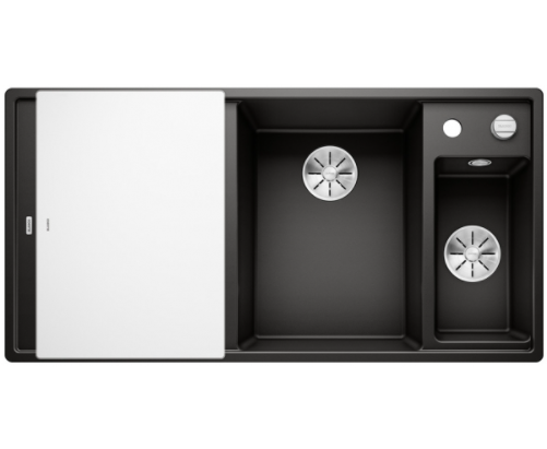 Blanco Axia III 6 S zlewozmywak 1,5 komory wpuszczany w blat z ociekaczem ze szklaną deską i odsączarką komora prawa kolor czarny 525850