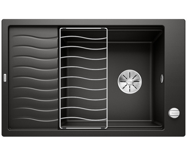 Blanco Elon XL 6 S zlewozmywak granitowy 1 komora z ociekaczem i kratką z korkiem automatycznym wpuszczany w blat kolor czarny 525882