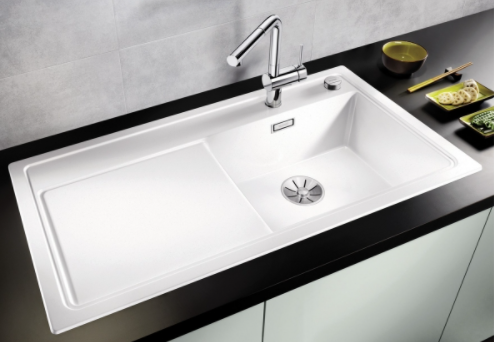 Blanco Zenar XL 6 S-F zlewozmywak 1 komora prawa wpuszczana na równi z blatem z ociekaczem z korkiem automatycznym kolor czarny 526068