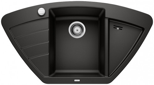 Blanco Zia 9 E Silgranit PuraDur II zlewozmywak granitowy narożny 1,5 komory z ociekaczem, z korkiem automatycznym kolor czarny 526030