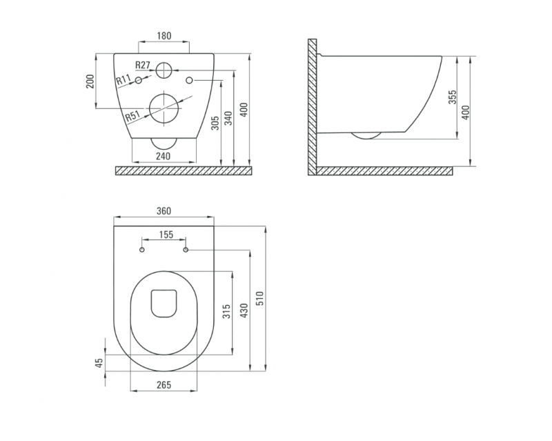 Deante Peonia muszla wisząca bezkołnierzowa 51cm czarny CDENZPW
