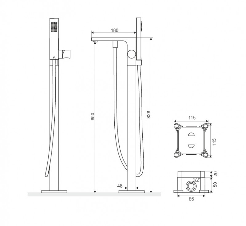 Excellent Krotos bateria wannowa wolnostojąca chrom połysk AREX.8055CR