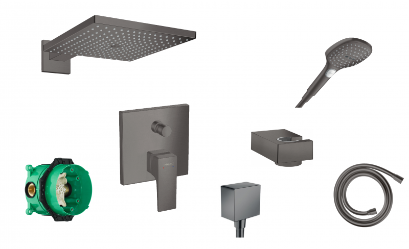 Hansgrohe Metropol FinishPlus zestaw podtynkowy z deszczownicą 30x30 kompletny czarny chrom szczotkowany