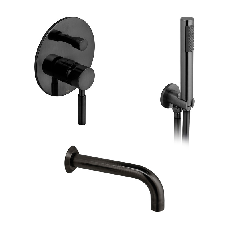 Vado Origins kompletny zestaw podtynkowy z wylewką wannową czarny szczotkowany IND-BS-ORI2-BLK