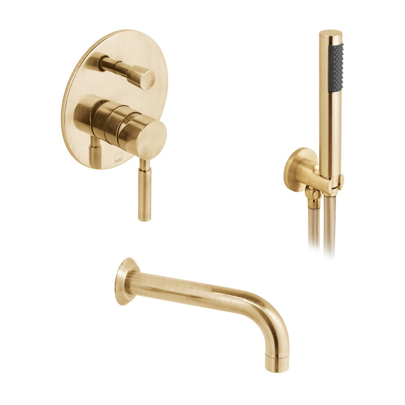 Vado Origins kompletny zestaw podtynkowy z wylewką wannową złoto szczotkowane IND-BS-ORI2-BRG