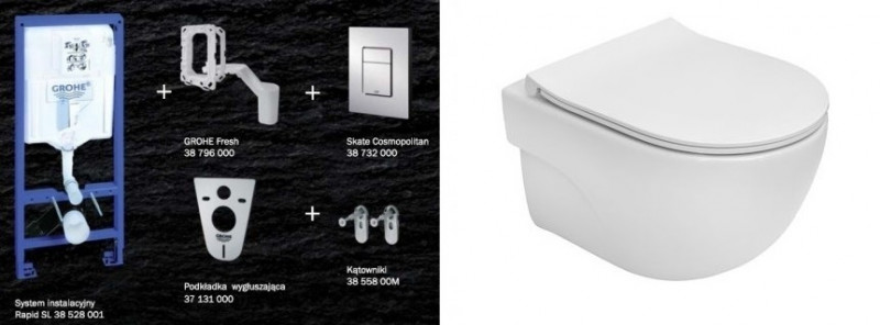 Grohe + Roca Meridian-N Rimless Compacto 48 cm - Zestaw 7w1 - kompletny stelaż + muszla + deska wolnoopadająca slim