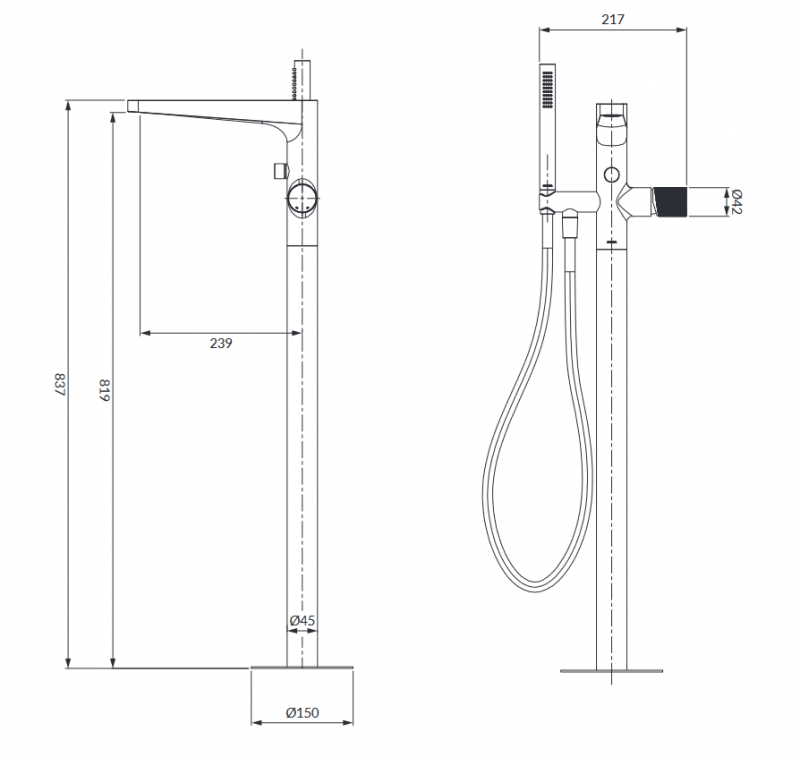 Omnires Contour bateria wannowa wolnostojąca złoty szczotkowany CT8033GLB