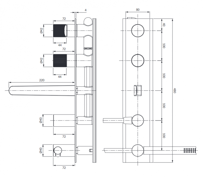 Omnires Contour bateria wannowa podtynkowa 5-otworowa złoty szczotkowany CT8037/1GLB