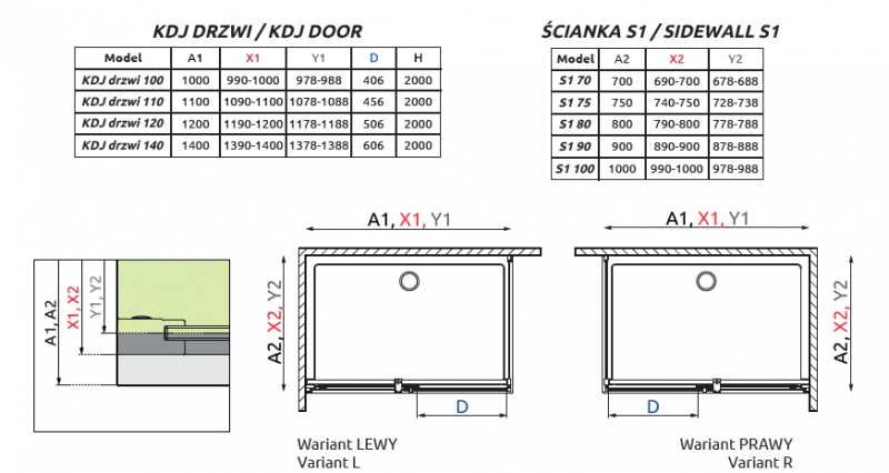 Radaway Espera KDJ kabina 100x75 drzwi przesuwne lewe 100 i ścianka 75 chrom przeźroczyste Easy Clean
