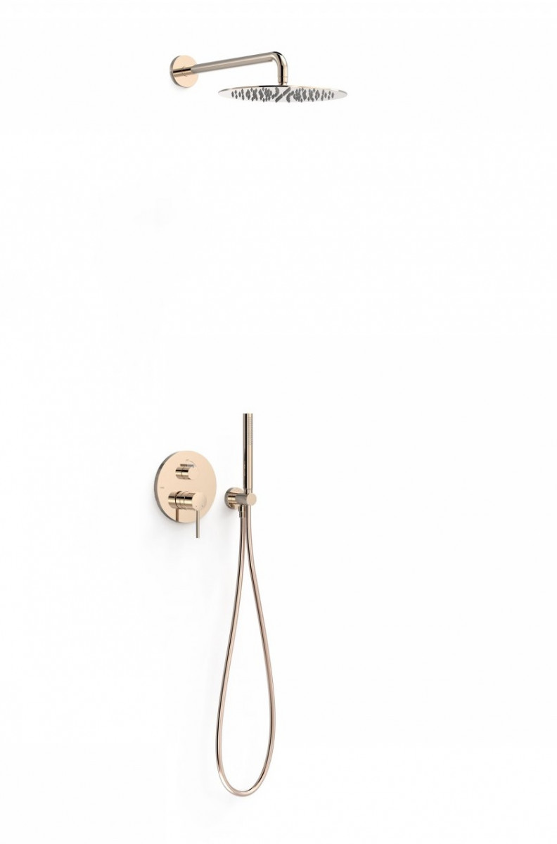 Tres Study Exclusive zestaw prysznicowy podtynkowy z deszczownicą 30x30 kompletny różowe złoto 26228004OP