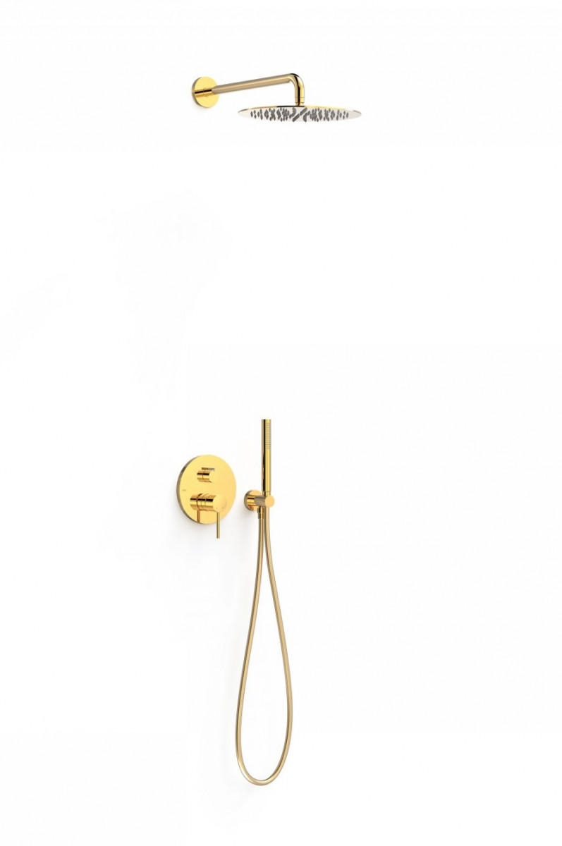 Tres Study Exclusive zestaw prysznicowy podtynkowy z deszczownicą 30x30 kompletny złoty polerowany 26228004OR