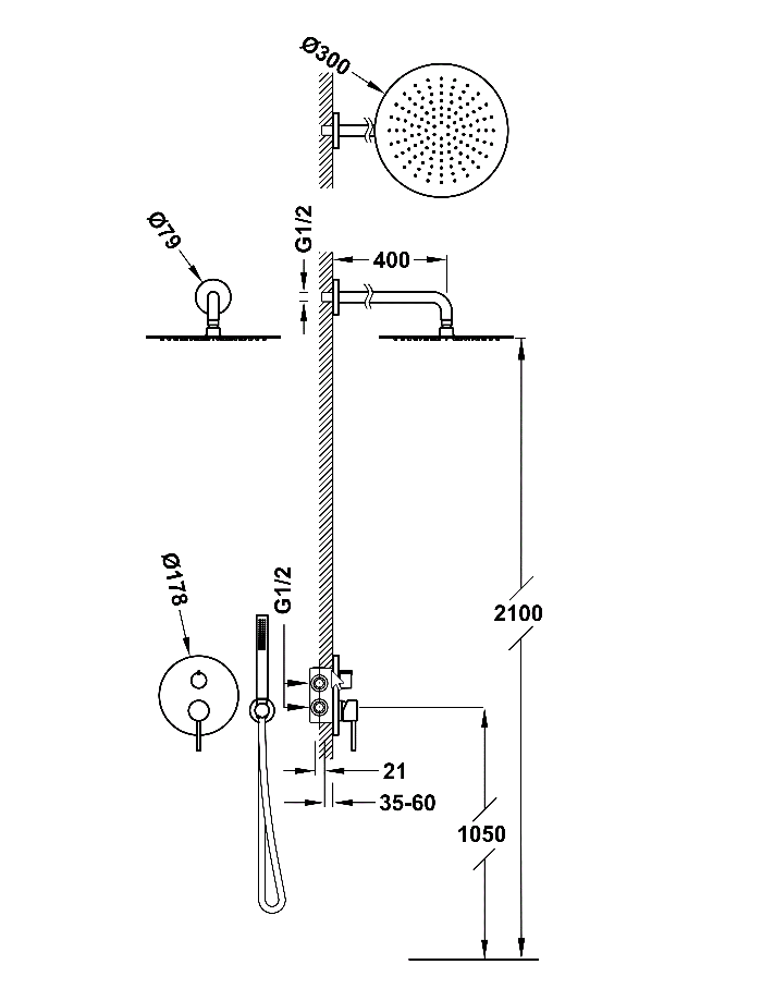 Tres Study Exclusive zestaw prysznicowy podtynkowy z deszczownicą 30x30 kompletny stal 26228004AC