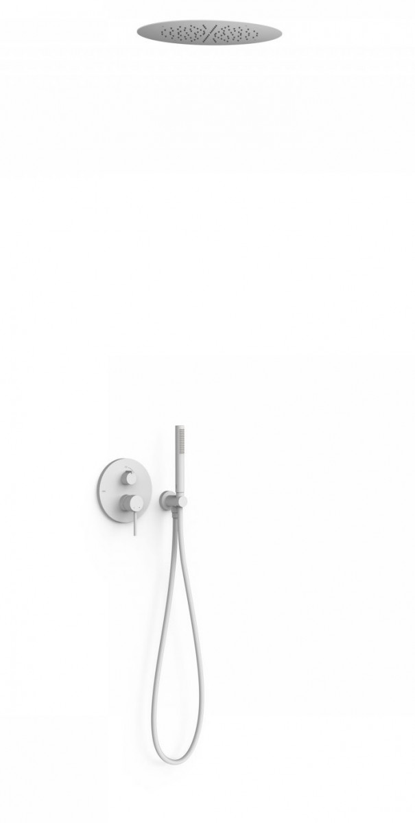 Tres Study Exclusive zestaw prysznicowy podtynkowy z deszczownicą sufitową 38x38 kompletny biały mat 26228005BM