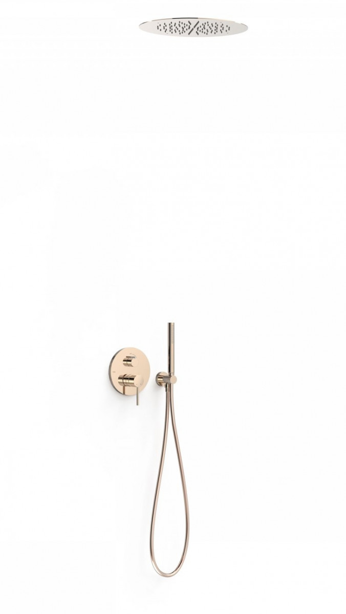 Tres Study Exclusive zestaw prysznicowy podtynkowy z deszczownicą sufitową 38x38 kompletny różowe złoto 26228005OP