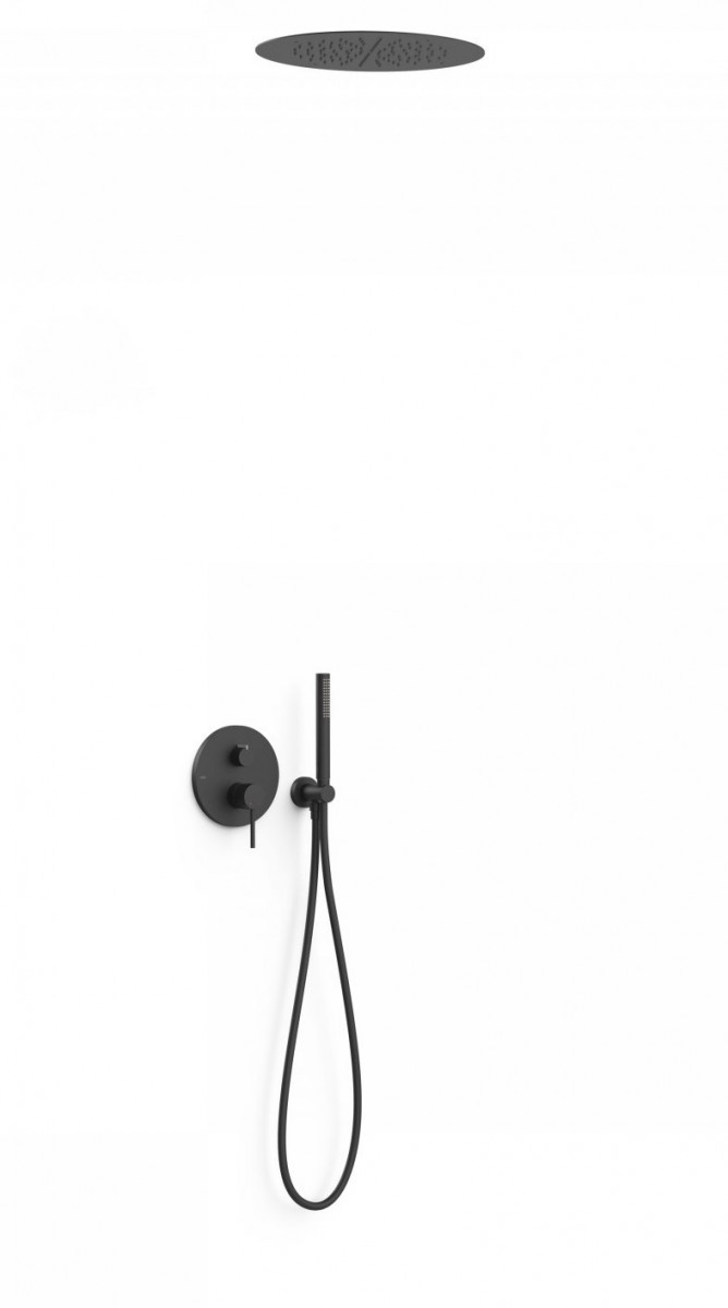 Tres Study Exclusive zestaw prysznicowy podtynkowy z deszczownicą sufitową 38x38 kompletny czarny mat 26228005NM