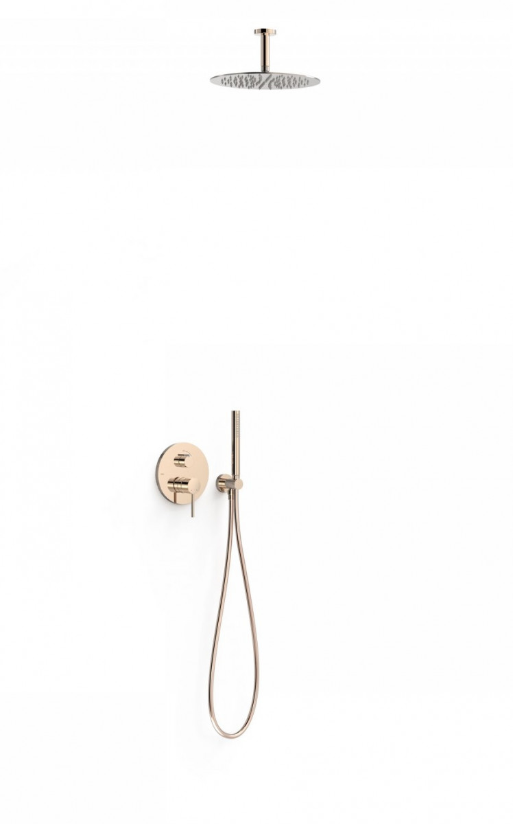 Tres Study Exclusive zestaw prysznicowy podtynkowy z deszczownicą 30x30 kompletny różowe złoto 26228003OP