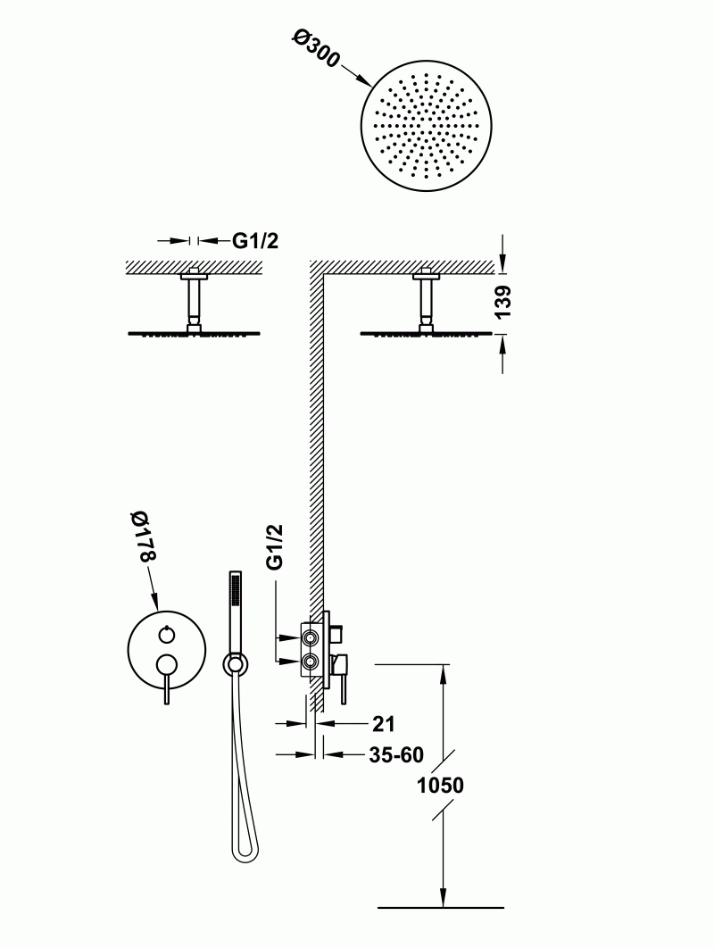 Tres Study Exclusive zestaw prysznicowy podtynkowy z deszczownicą 30x30 kompletny różowe złoto 26228003OP