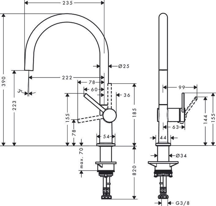 Hansgrohe Talis M54 bateria kuchenna zlewozmywakowa 220 1jet chrom połysk 72804000