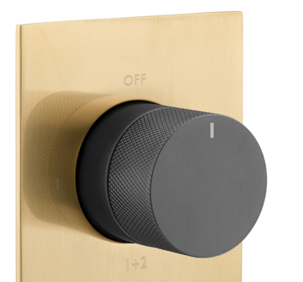 Vado Knurled X Fusion termostatyczna bateria podtynkowa 2-drożna złoty/czarny szczotkowany IND-T148/2-XGBK