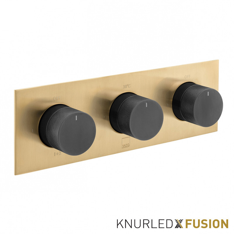 Vado Knurled X Fusion termostatyczna bateria podtynkowa 3-drożna złoty/czarny szczotkowany IND-T128/3-H-XGBK