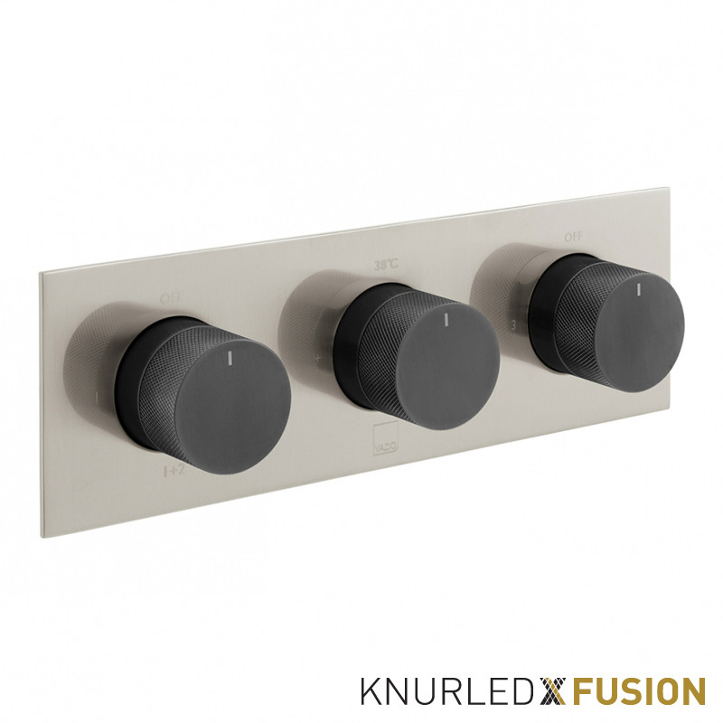 Vado Knurled X Fusion termostatyczna bateria podtynkowa 3-drożna nikiel/czarny szczotkowany IND-T128/3-H-XNBK