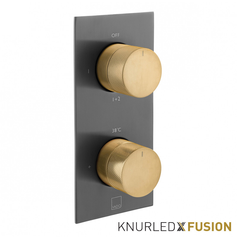 Vado Knurled X Fusion termostatyczna bateria podtynkowa 2-drożna czarny/złoty szczotkowany IND-T148/2-XBGK
