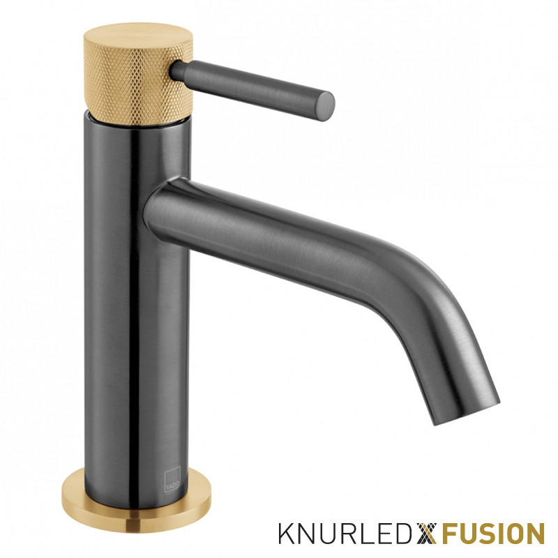 Vado Knurled X Fusion bateria umywalkowa czarny/złoty szczotkowany IND-ORI200/SB-XBGK