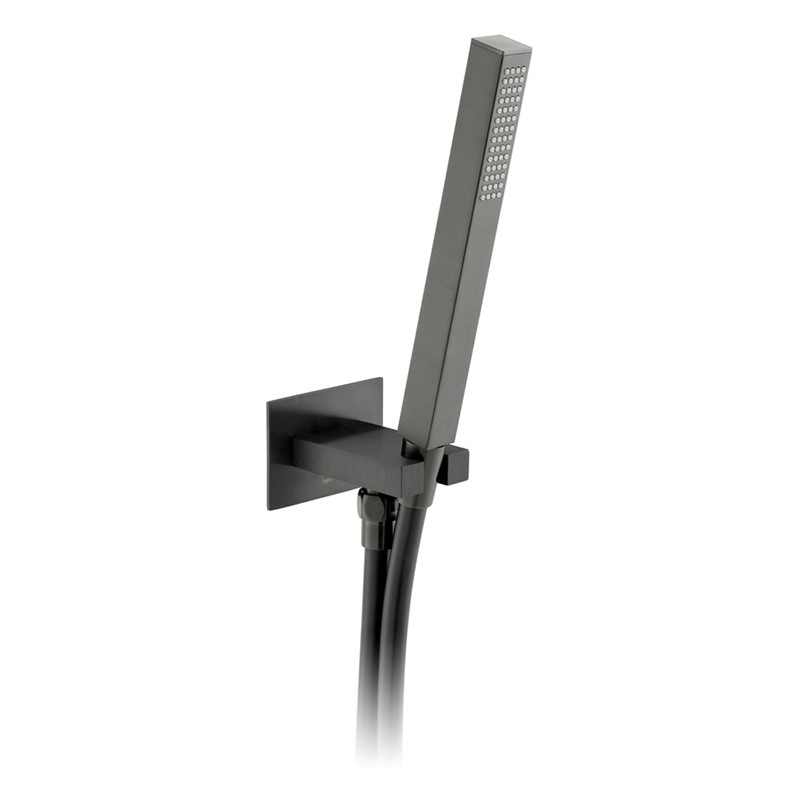 Vado Zoo Individual zestaw prysznicowy punktowy z przyłączem kątowym czarny szczotkowany IND-SFMKWO/SQ-BLK