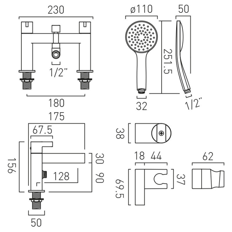Vado Edit bateria wannowa 2-otworowa nikiel szczotkowany IND-EDI130+K-BRN