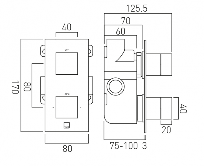 Vado Tablet bateria termostatyczna podtynkowa 1-drożna nikiel szczotkowany IND-T148-NOT-BRN