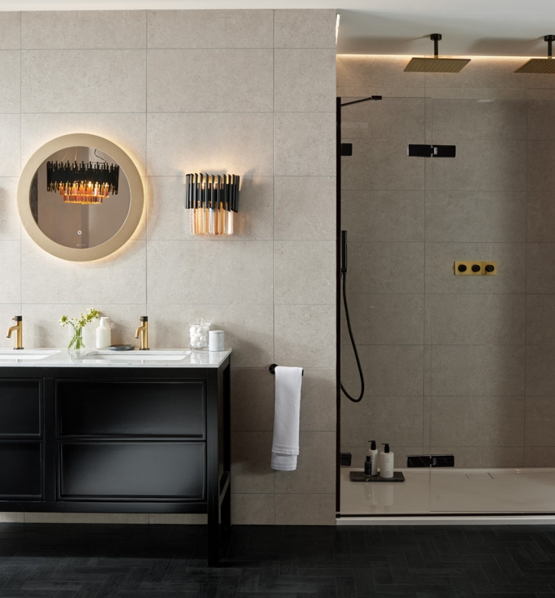 Vado Knurled X Fusion termostatyczna bateria podtynkowa 3-drożna złoty/czarny szczotkowany IND-T128/3-H-XGBK