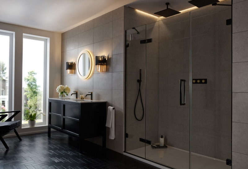 Vado Knurled X Fusion termostatyczna bateria podtynkowa 3-drożna czarny/złoty szczotkowany IND-T128/3-H-XBGK