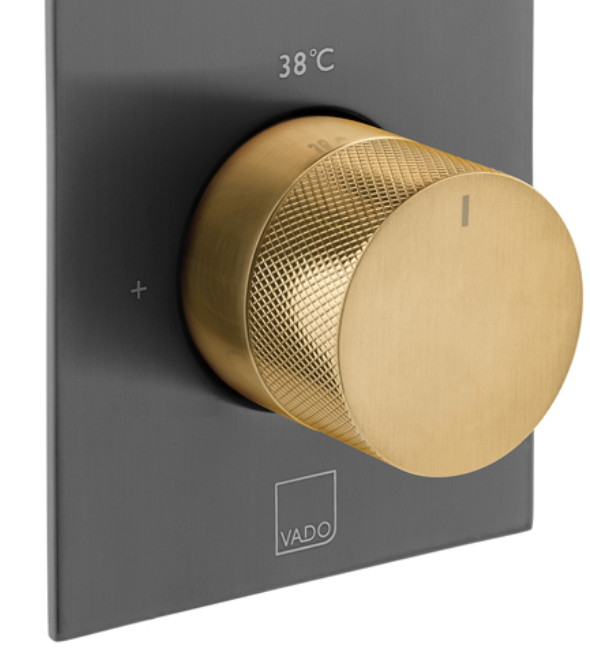 Vado Knurled X Fusion termostatyczna bateria podtynkowa 2-drożna czarny/złoty szczotkowany IND-T148/2-XBGK