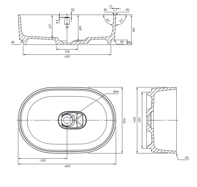 Omnires Cadence umywalka nablatowa Marble+ 62x42 cm biały połysk CADENCE620BP
