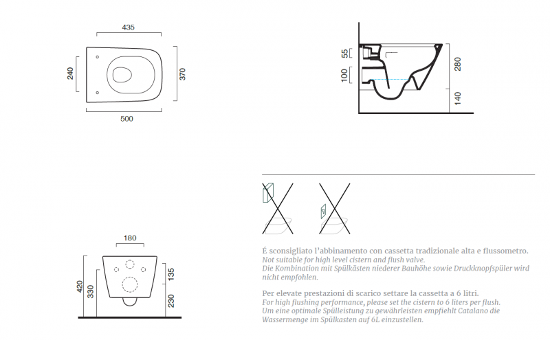 Catalano Green 50 NEWFLUSH muszla wisząca + deska wolnoopadajaca + mocowanie biały 1VS50RGR00 + 5GR55STP00 + 5KFST00
