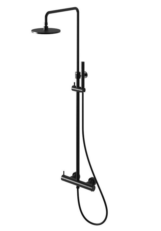 Kohlman Axel Black termostatyczny zestaw prysznicowy z deszczownicą 20x20 czarny mat QW273AB