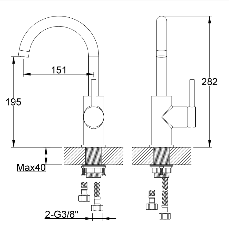 Kohlman Axel Black bateria umywalkowa wysoka czarny mat QB150AB