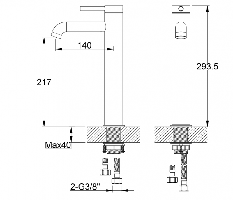 Kohlman Axel Black bateria umywalkowa wysoka czarny mat QB170AB
