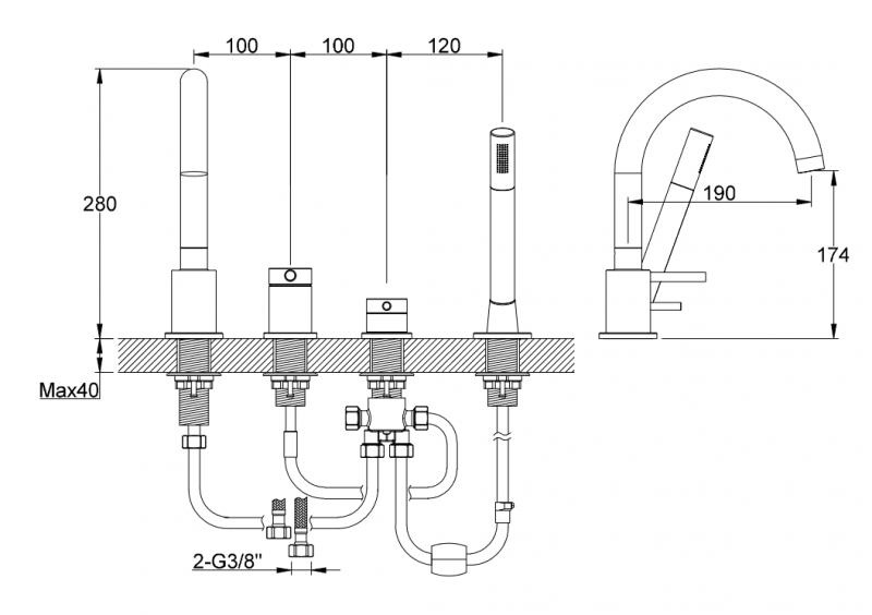 Kohlman Axel bateria wannowa 4-otworowa chrom połysk QB244A