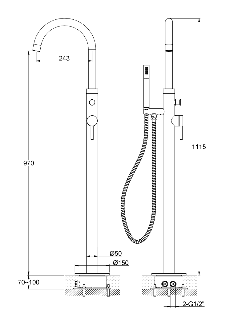 Kohlman Axel Black bateria wannowa wolnostojąca czarny mat QF1165AB
