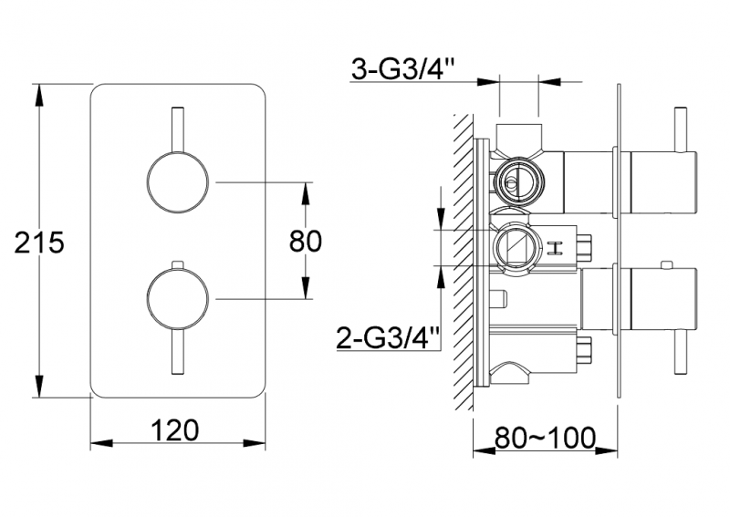 Kohlman Axel Black termostatyczna bateria 3-drożna podtynkowa czarny mat QW433AB
