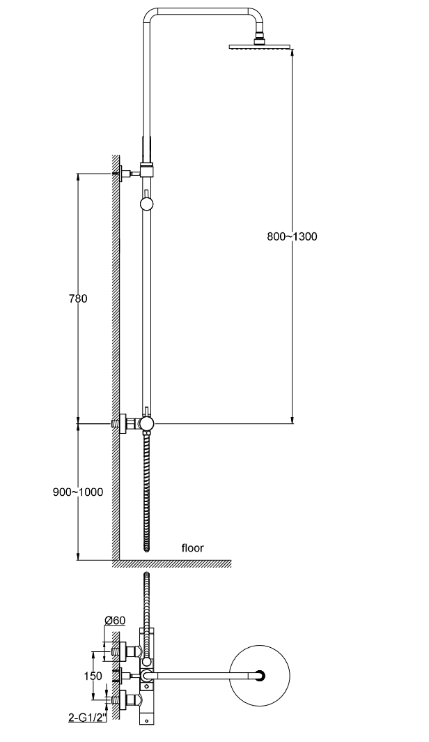 Kohlman Axel Black zestaw prysznicowy z deszczownicą 20x20 czarny mat QW276AB