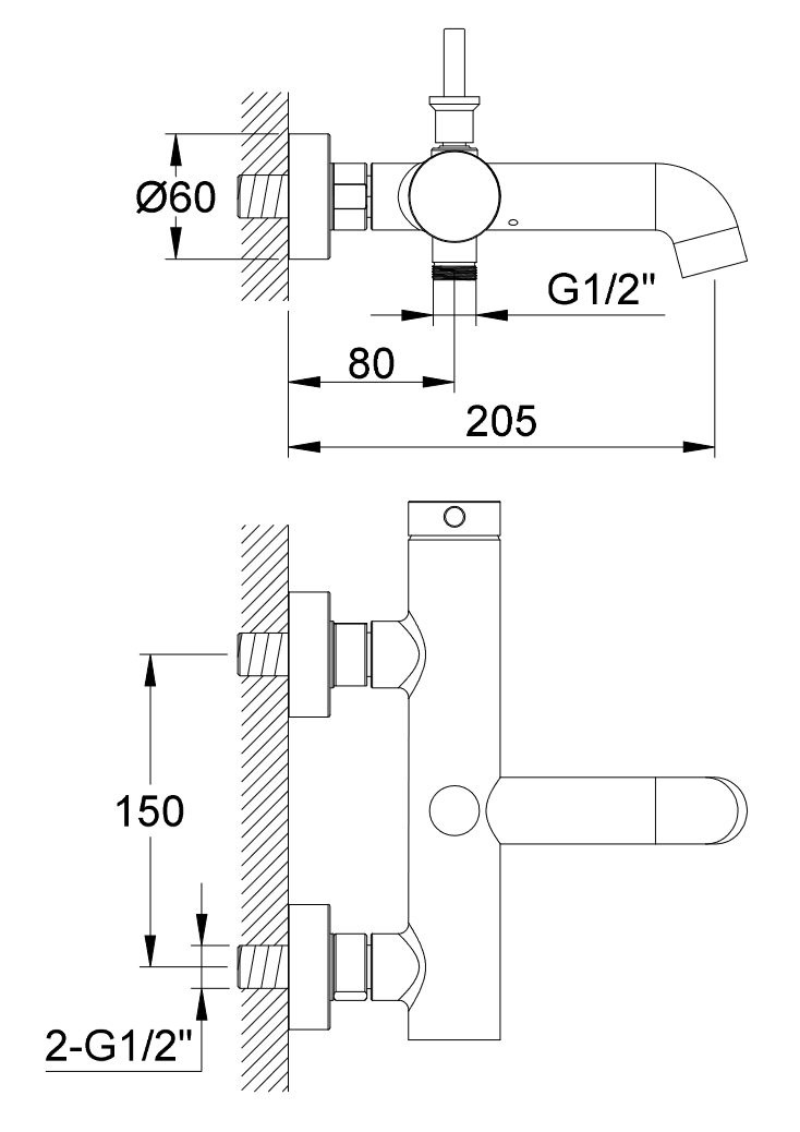 Kohlman Axel Black bateria wannowa ścienna chrom połysk QW110A